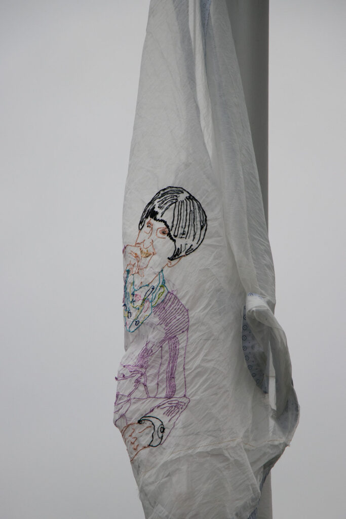 Misnøye, installation, embroidery on fabric, reading-performance, Neuchâtel, 2024